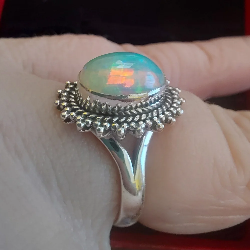 Sterling Silver Ethiopian Opal Halo Statement Ring